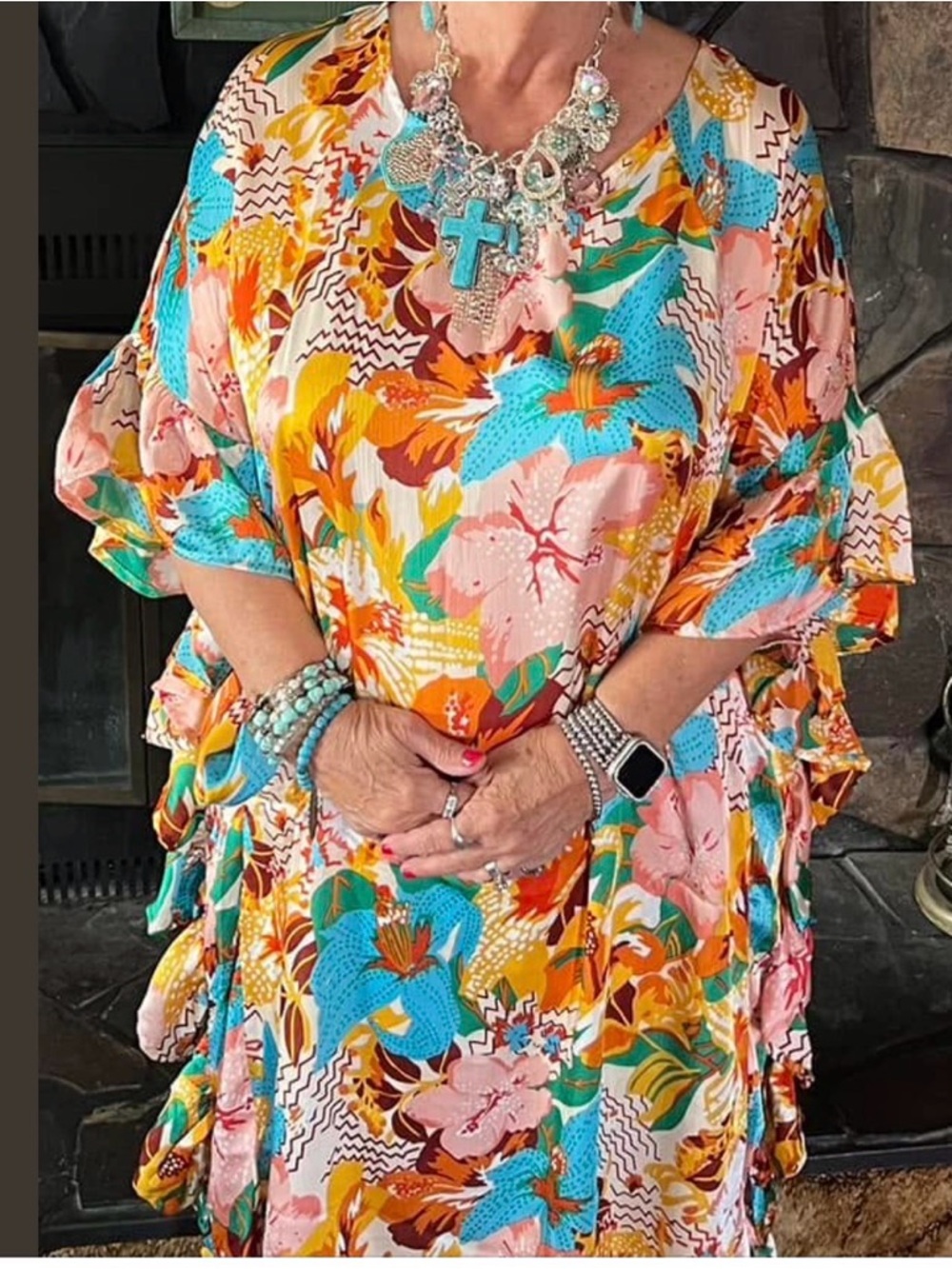 Entro silky kaftan dress floral tropical Small